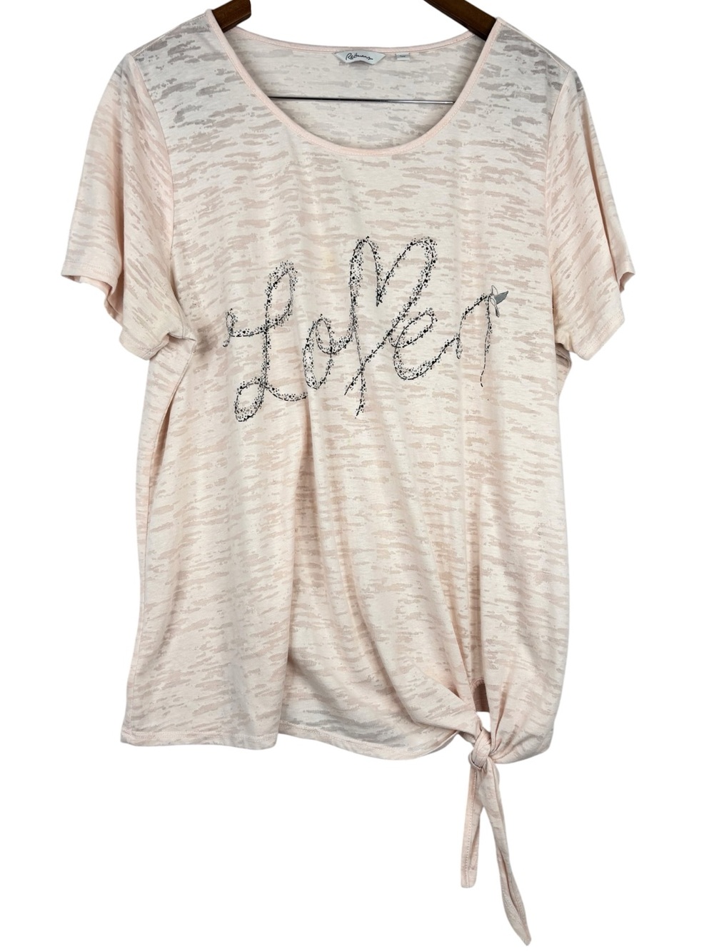 Reitman’s Light Peach Semi Sheer Side Tie Bottom Short Sleeve Love Too 2X